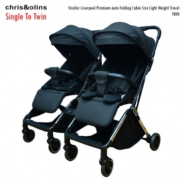 ChrisOlins T800 Stroller Liverpool Premium Auto Folding Cabin Size Light Weight Travel (Twin)