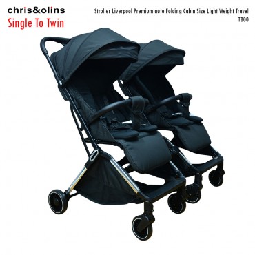 ChrisOlins T800 Stroller Liverpool Premium Auto Folding Cabin Size Light Weight Travel (Twin)