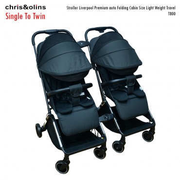 ChrisOlins T800 Stroller Liverpool Premium Auto Folding Cabin Size Light Weight Travel (Twin)