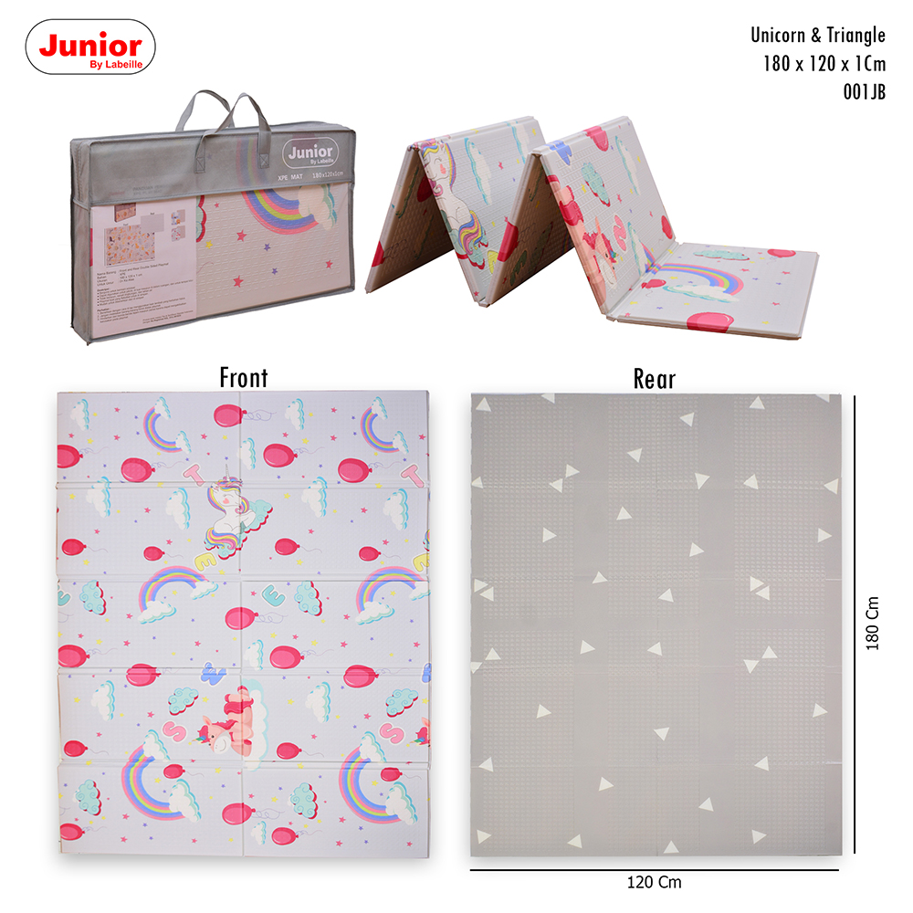 Junior 180x120x1cm 001JB Fold Playmat Unicorn & Triangle Tebal Waterproof
