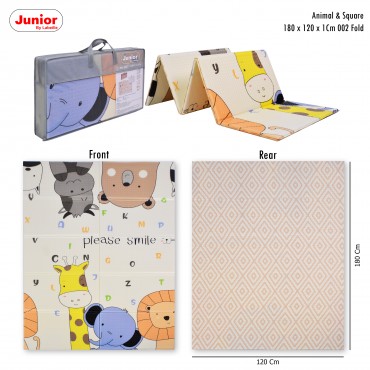 Junior 180x120x1cm 002 Fold Playmat Animal & Square Tebal Waterproof